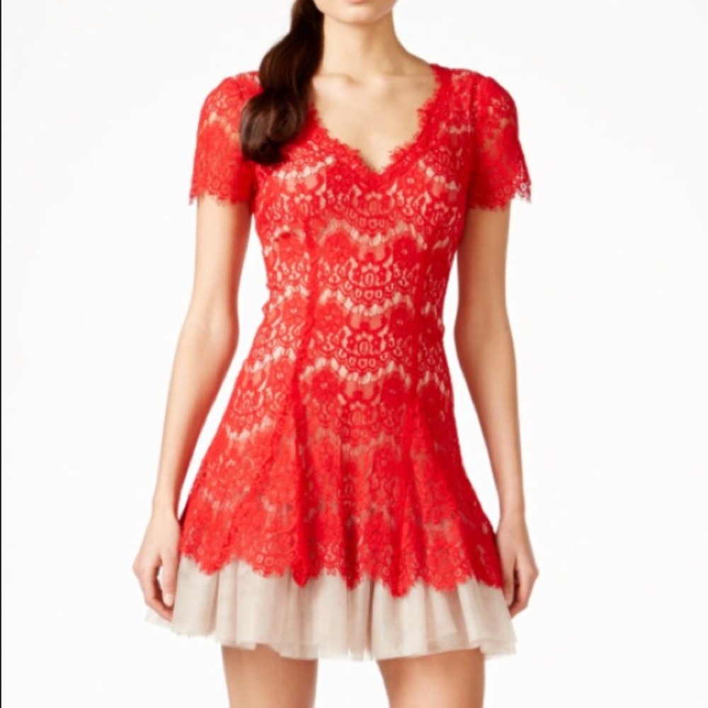 Betsy & Adam Red Lace Dress